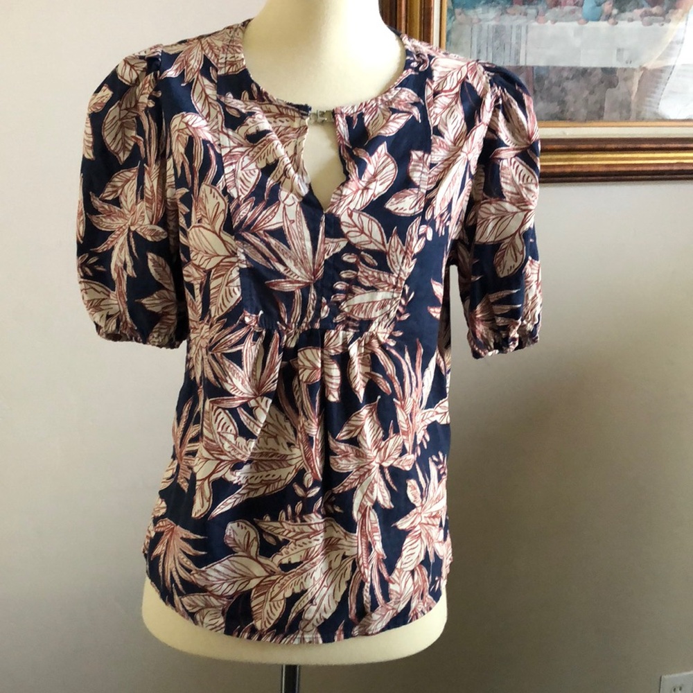 Nicole Miller Linen Rayon Tropical Print Top